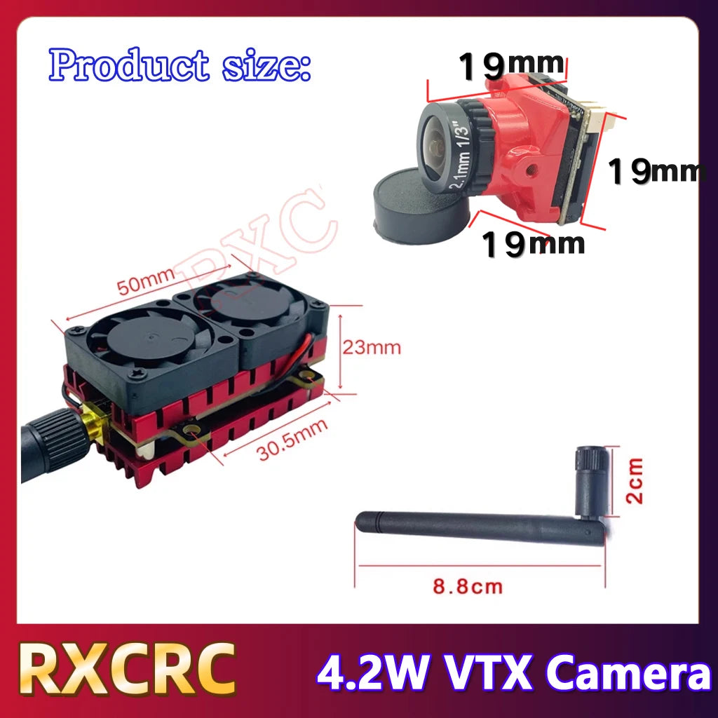 RXCRC 5.8G 48CH 4.2W High Power VTX Transmitter analog Viedo CMOS 1200TVL Camera 2.1mm for RC FPV Long Range Fixed-wing Drones