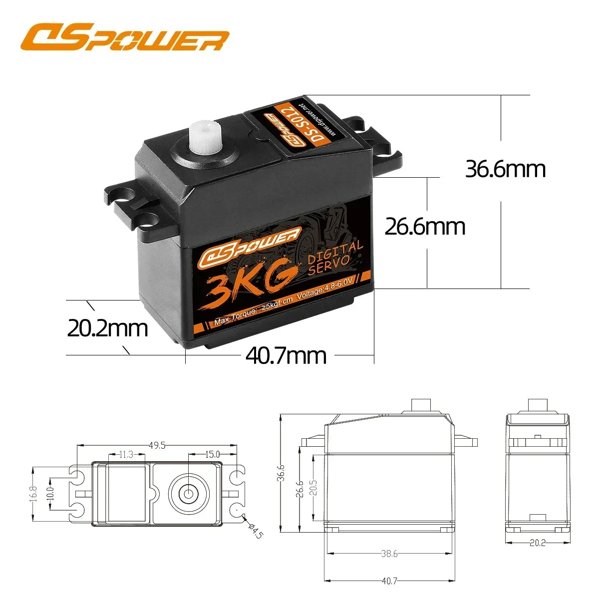DSpower 3KG Plastic Gear Waterproof Digital Micro Servo 5kg Torque for RC Car Plane Drone Helicopter Boat Robot Wltoys Axial