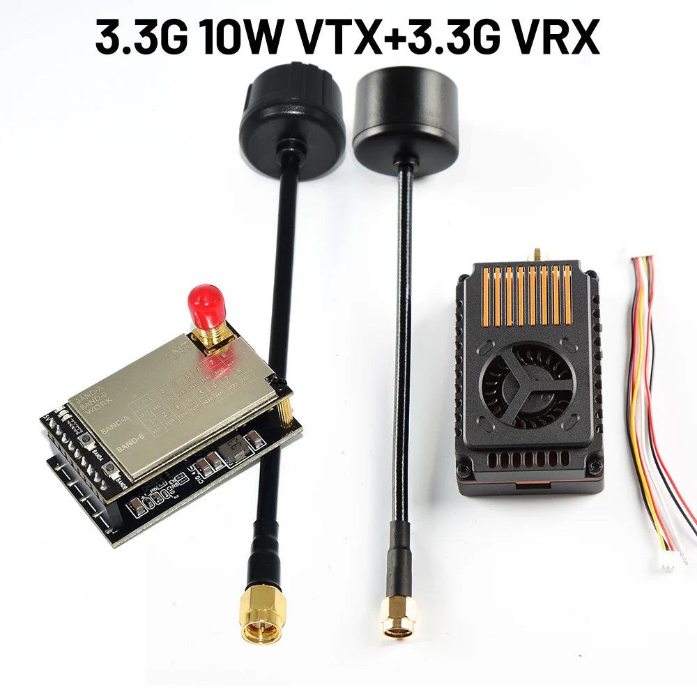 3.3Ghz 10W High Power VTX 16CH Video Transmitter with CNC Shell Supports IRC Tramp Protocol 3.3GHz VRX for FPV Long Range Drones