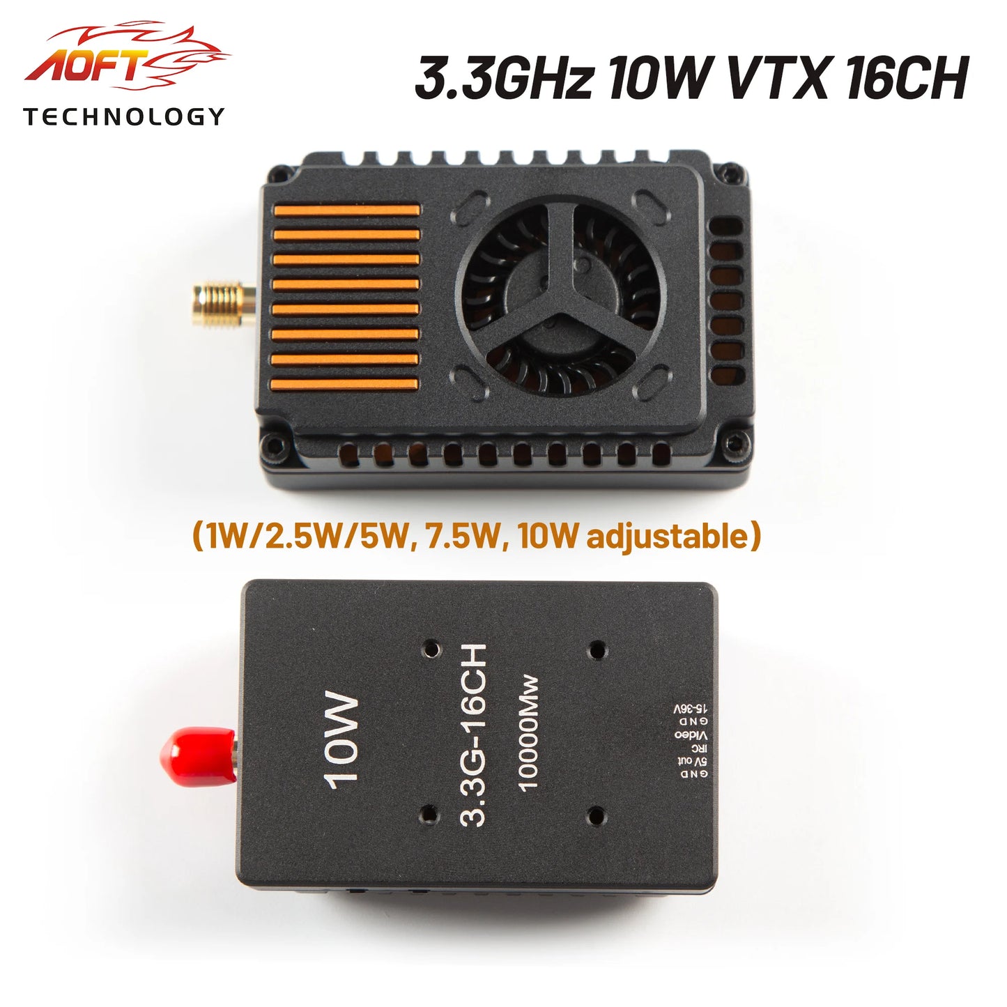 3.3Ghz 10W High Power VTX 16CH Video Transmitter with CNC Shell Supports IRC Tramp Protocol 3.3GHz VRX for FPV Long Range Drones