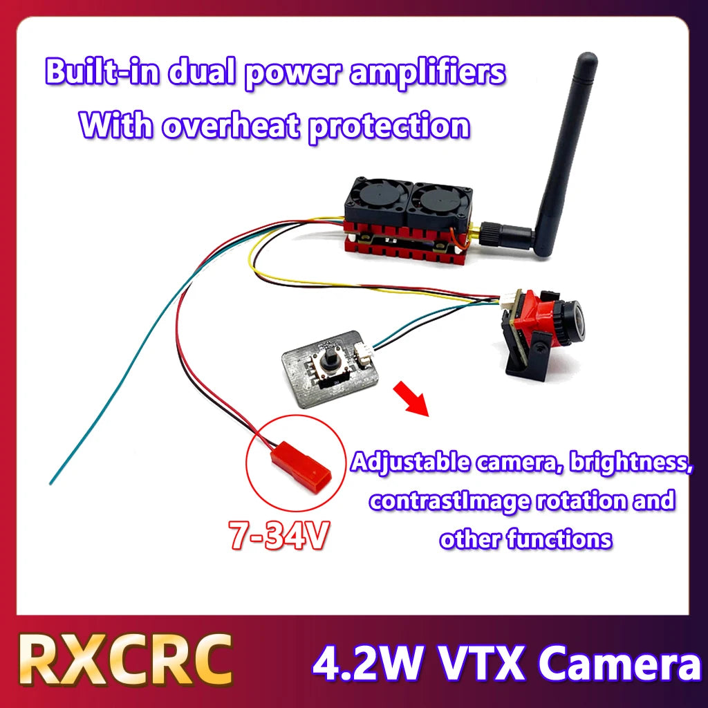 RXCRC 5.8G 48CH 4.2W High Power VTX Transmitter analog Viedo CMOS 1200TVL Camera 2.1mm for RC FPV Long Range Fixed-wing Drones