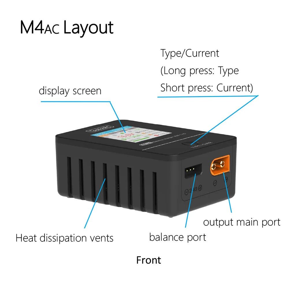 ToolkitRC M4AC 30W LiPO LiFE LiHV Compact AC Charger 1-4S XT30/ XT60 Interface for RC Model FPV Racing Freestyle Drone Batteries