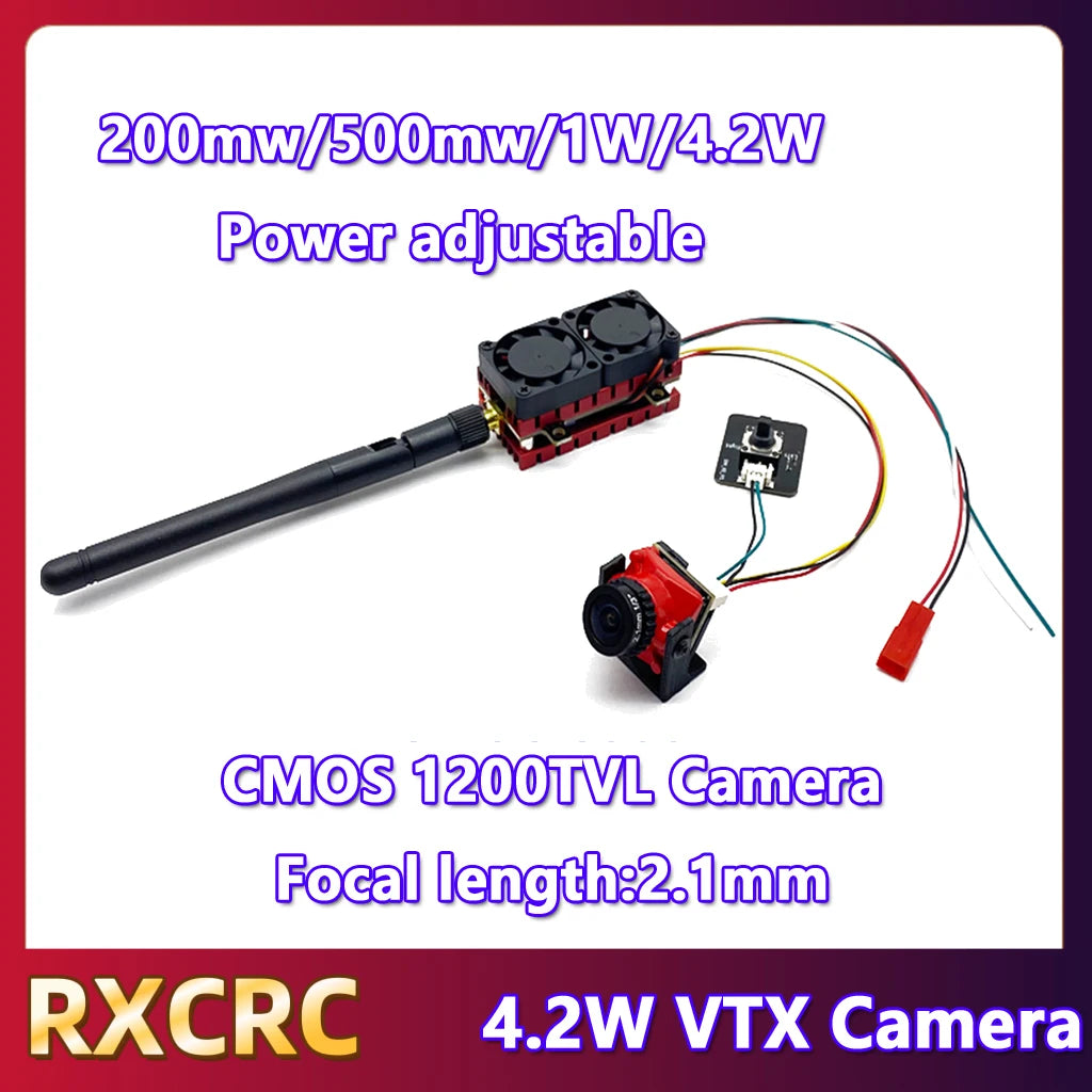 RXCRC 5.8G 48CH 4.2W High Power VTX Transmitter analog Viedo CMOS 1200TVL Camera 2.1mm for RC FPV Long Range Fixed-wing Drones
