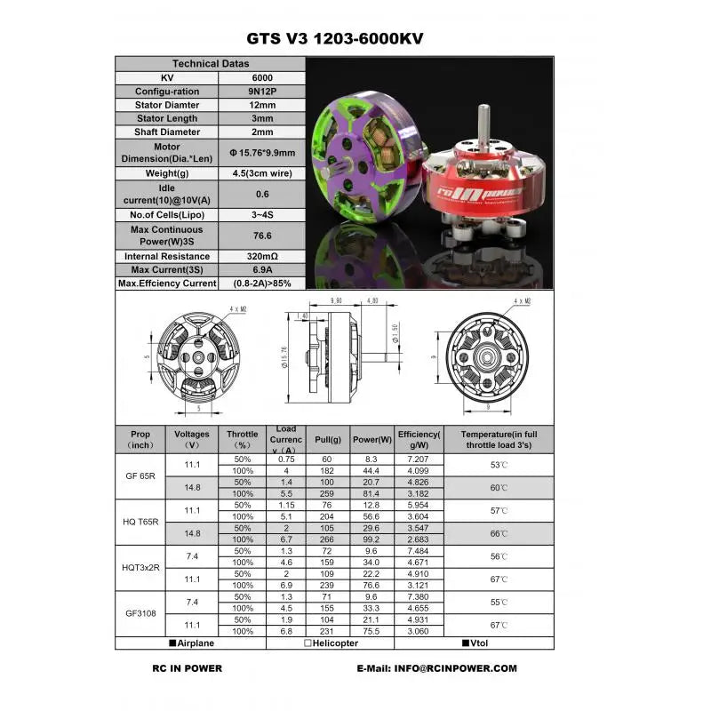 Rcinpower Gts V3 1203 11500kv 2s 8000kv 6000kv Brushless Motor For 2~3inch Propeller Rc Fpv Racing Drones Quadcopter Diy