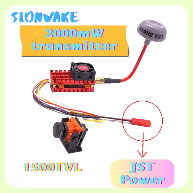 Range 5.8G 2W FPV Wireless Transmitter Built-in Microphone Over 20Km and 2.1mm CMOS 1200TVL fpv camera for RC Playing Drone