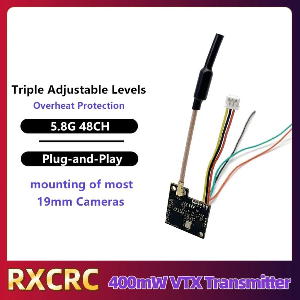 RXCRC 5.8G 48CH 400mW e7087U MINI VTX Transmitter.with Suitable for 19*19 mm cameras.for RC FPV Long Range Fixed-wing Drones