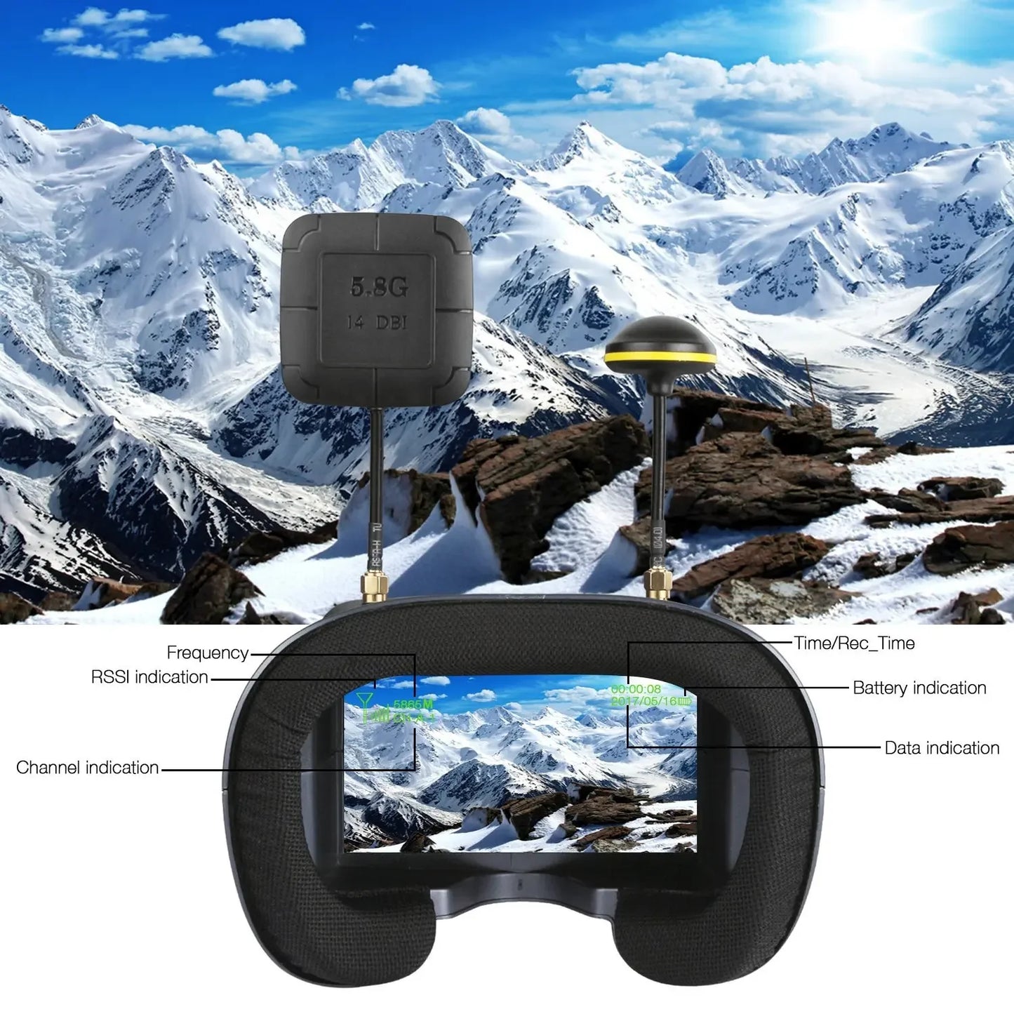 FPV Goggles With Battery For EV800D - 4.3 Inch 800*480