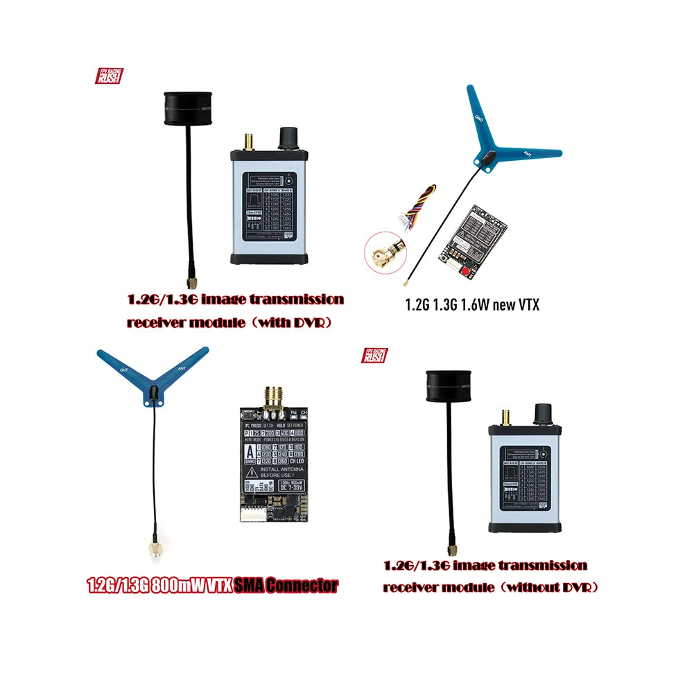Rushfpv 1.3G/1.2G 8CH 0.8W 1.6W VTX with Audio Video FPV Transmitter Receiver Module for RC FPV Drone DIY Parts