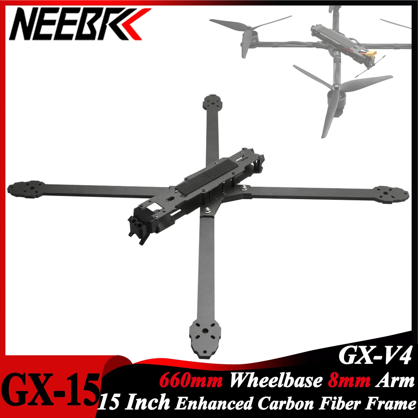 GX-15 15 Inch FPV Frame Kit 660mm Enhanced Carbon Fiber Rack 8mm Arm for RC Freestyle X-Class Long Range Drone X-class DIY Parts