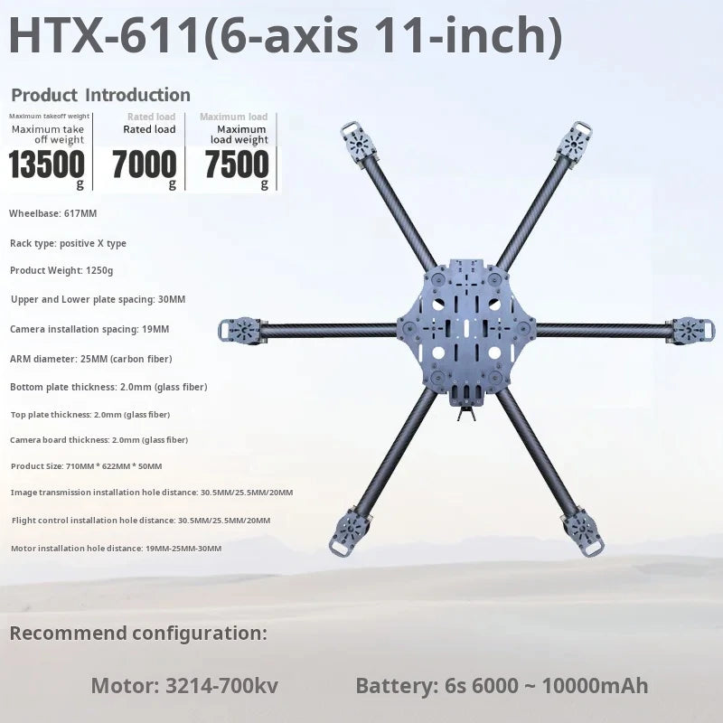 Cross Machine Six Axis 11/13/14 Inch Carbon Fiber Drone Frame Fpv Long Battery Life Large Load Removable Arm  From Two Pieces