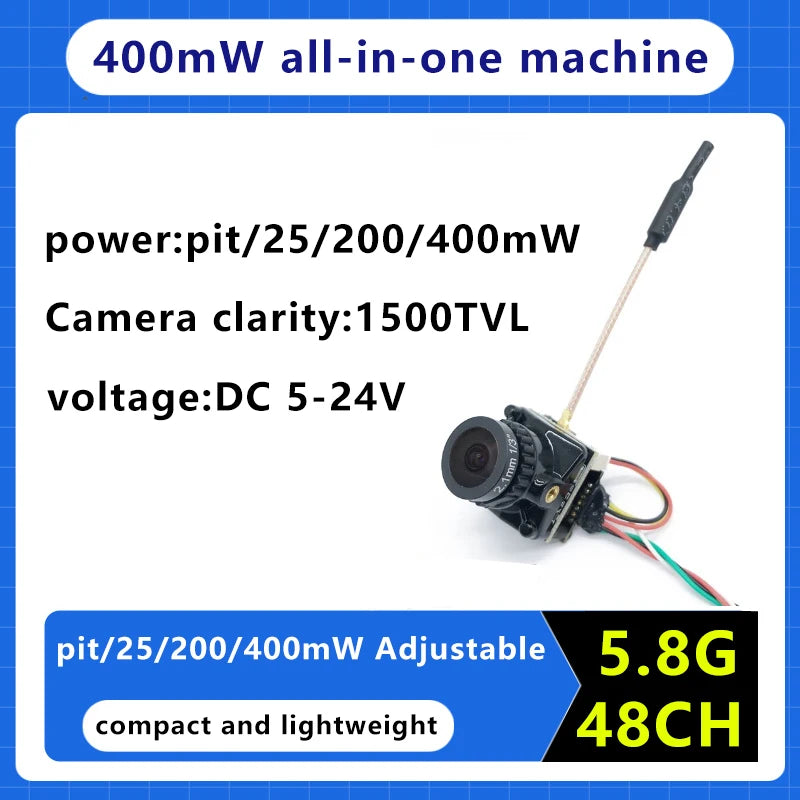 SLONWAKE FPV 5.8G 400mW all-in-one-machine overheat protection DC 5-24V 12g Camera 1500TVL for RC Drone